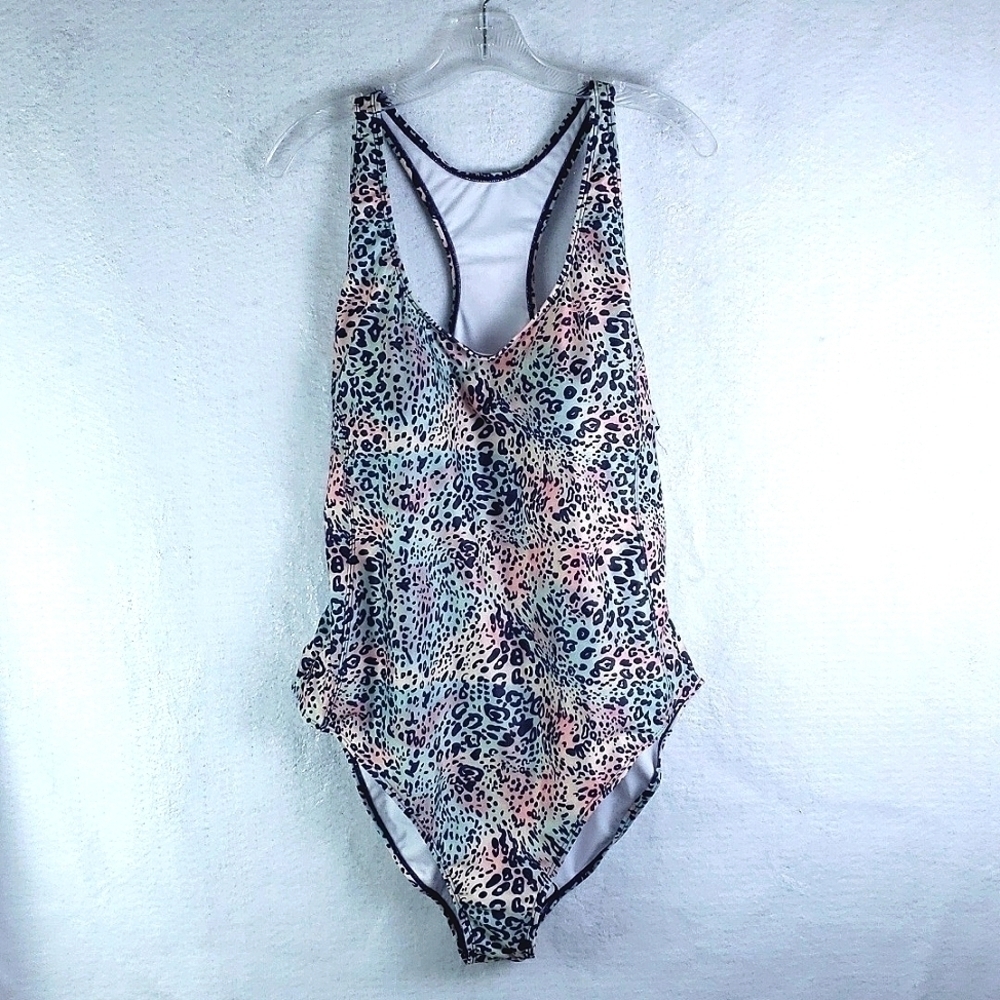 NWT Nicole Miller 1 Pc Swimsuit  Racer Back Multi Colored Cheetah print